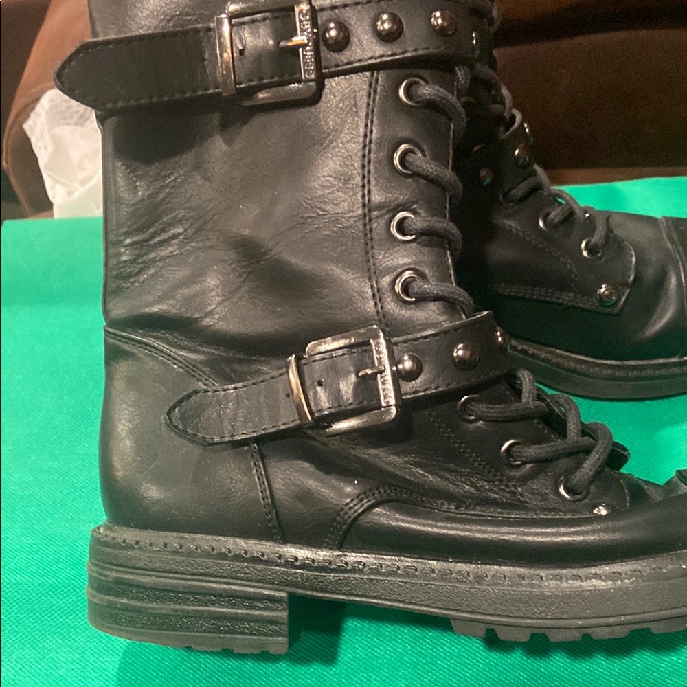 Guess Women's Black Leather Combat Boots - Picture 4 of 5